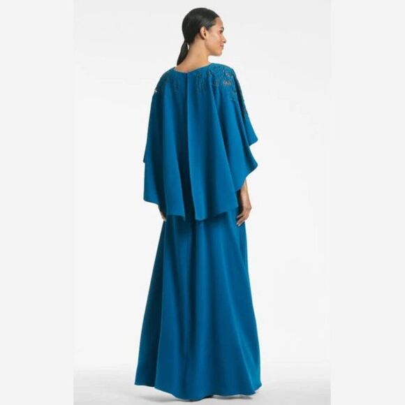 $1295 Sachin & Babi Womens Size 6 Wren Blue Moroccan Cape Gown Long Maxi Dress - Picture 4 of 4